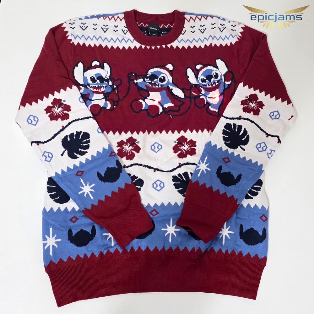 Disney Lilo & Stitch Women's Light-Up Santa Holiday Christmas Sweater Sz Medium
